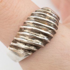 Vintage Sterling Silver Mexico Ribbed Shell Ring Size 10 Stamped Dome Swirl MEX